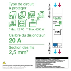 Schneider Electric Disjoncteur embrochable courbe C phase + neutre 20A Resi9 XE