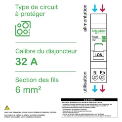 Schneider Electric Disjoncteur embrochable courbe C phase + neutre 32A Resi9 XE