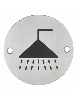 Thirard Panneau De Signalisation-Disque de signalisation Douche , à visser, inox brossé, marquage noir, diamètre 76mm -