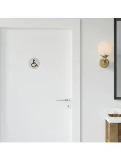 Thirard Disque de signalisation WC Handicapé , à visser, inox brossé, marquage noir, diamètre 76mm -