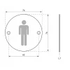 Thirard Disque de signalisation WC Homme , à visser, inox brossé, marquage noir, diamètre 76mm -