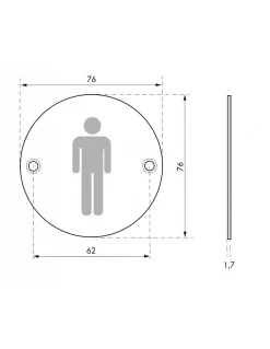Thirard Disque de signalisation WC Homme , à visser, inox brossé, marquage noir, diamètre 76mm -