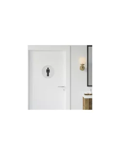 Thirard Disque de signalisation WC Homme , à visser, inox brossé, marquage noir, diamètre 76mm -