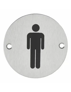 Thirard Disque de signalisation WC Homme , à visser, inox brossé, marquage noir, diamètre 76mm -