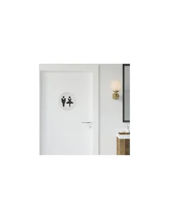 Thirard Panneau De Signalisation-Disque de signalisation WC Mixte , à visser, inox brossé, marquage noir, diamètre 76mm -