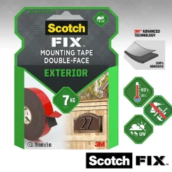 Scotch Ruban Adhésif-Double face extérieur 3M 19 mm x 5 m noir, 7 kg