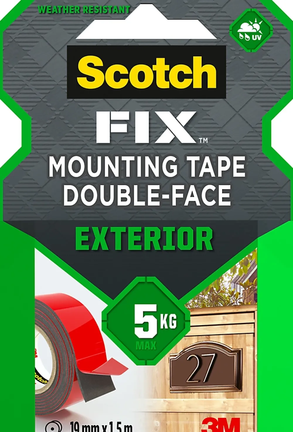 3M Ruban Adhésif-Double face extérieur 19 mm x 1.5 m noir, 5 kg