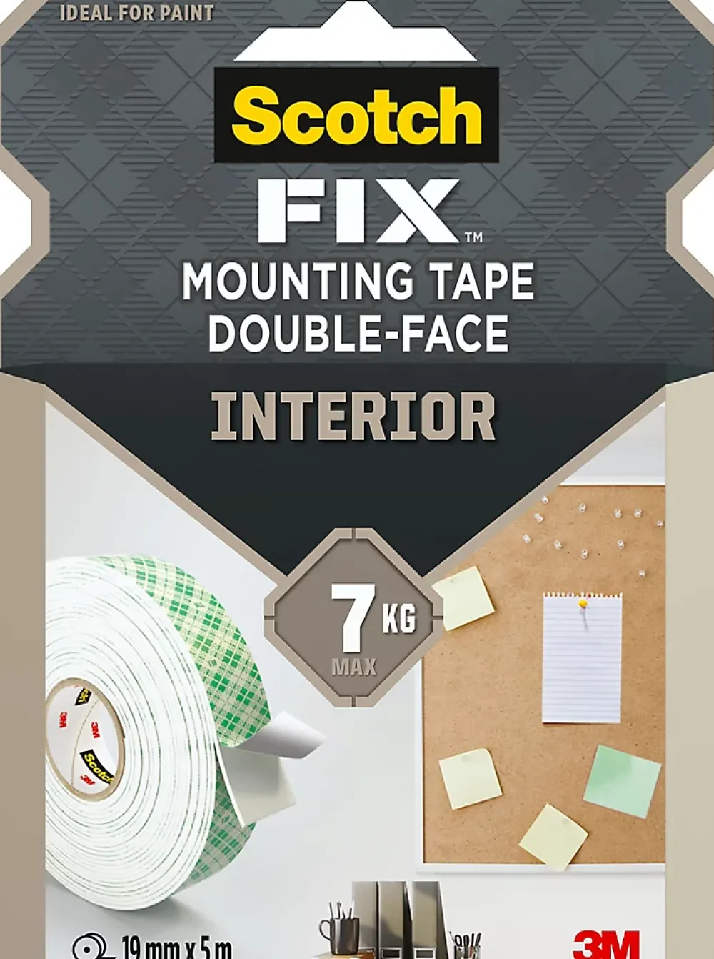 Scotch Double face intérieur 3M 19 mm x 5 m blanc, 7 kg
