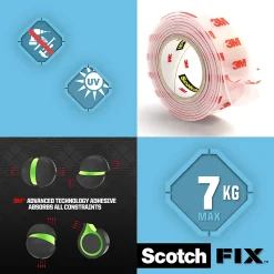 3M Ruban Adhésif-Double face intérieur Scotch Extrême 19 mm x 1.5 m transparent, 7 kg