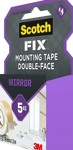Scotch Double face miroir 3M 19 mm x 1.5 m blanc, 5 kg