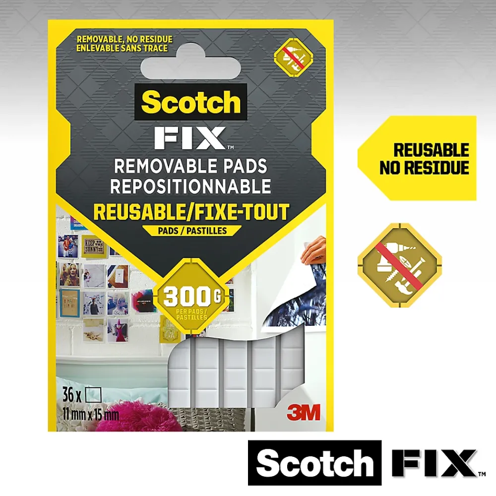 3M Ruban Adhésif-Double face repositionnable 11 x 15 mm blanc, 36 carrés 300 g