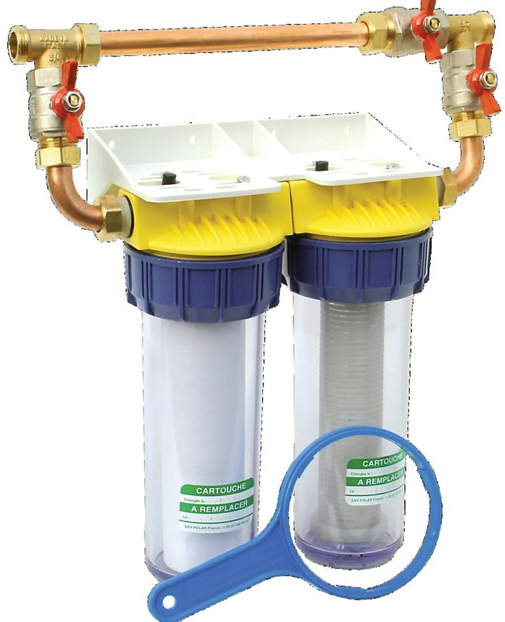 Polar Double filtre 3/4'' BYPASS anti-calcaire avec équerre et cartouche - - FD34CBP