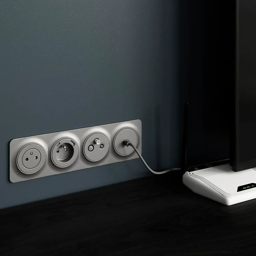 Jacobsen Prise Encastrable-Double prise avec terre prêt câblée Espen aluminium composable