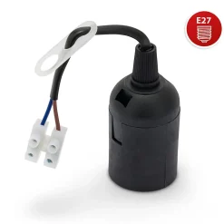 Velamp Fixation Et Raccordement Du Câble-Douille pré-assemblée avec câble d'alimentation et bornier. E27. Câble de 16 cm. Noir