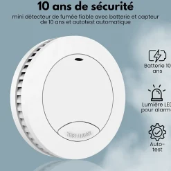 Aroha Détecteur de fumée Safety Pro Mini - Batterie 10 ans - Détecteur de fumée - Alarme incendie - 5 pièces