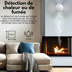 Aroha Détecteur De Monoxyde De Carbone Et Gaz|Détecteur De Fumée, Gaz Et Protection Incendie-Détecteur de fumée/chaleur connectable Link - Batterie 10 ans - Capteur de fumée interconnecté - Alarme incendie - Pack de 3