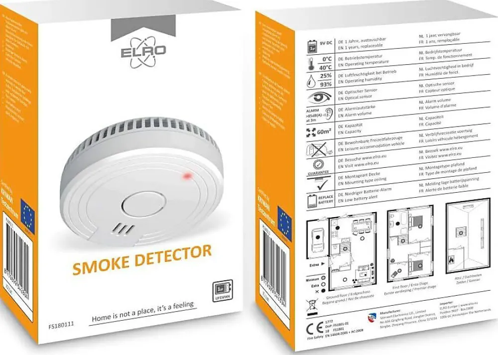 Nature Pro Détecteur de fumée - Conforme à la Norme européenne EN14604, Blanc