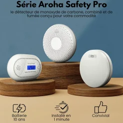 Aroha Détecteur de fumée et de monoxyde de carbone Safety Pro - Batterie 10 ans - Alarme incendie et CO