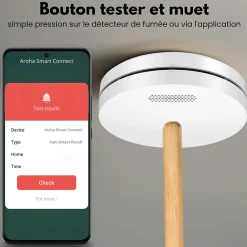 Aroha Détecteur de fumée WiFi Smart Connect - Batterie 10 ans - Alarme incendie connecte avec Tuya et Smartlife - 5 pièces