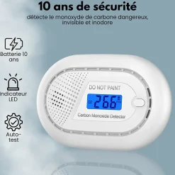 Aroha Détecteur de monoxyde de carbone Safety Pro - Batterie 10 ans - Alarme de CO portable, capteur de CO
