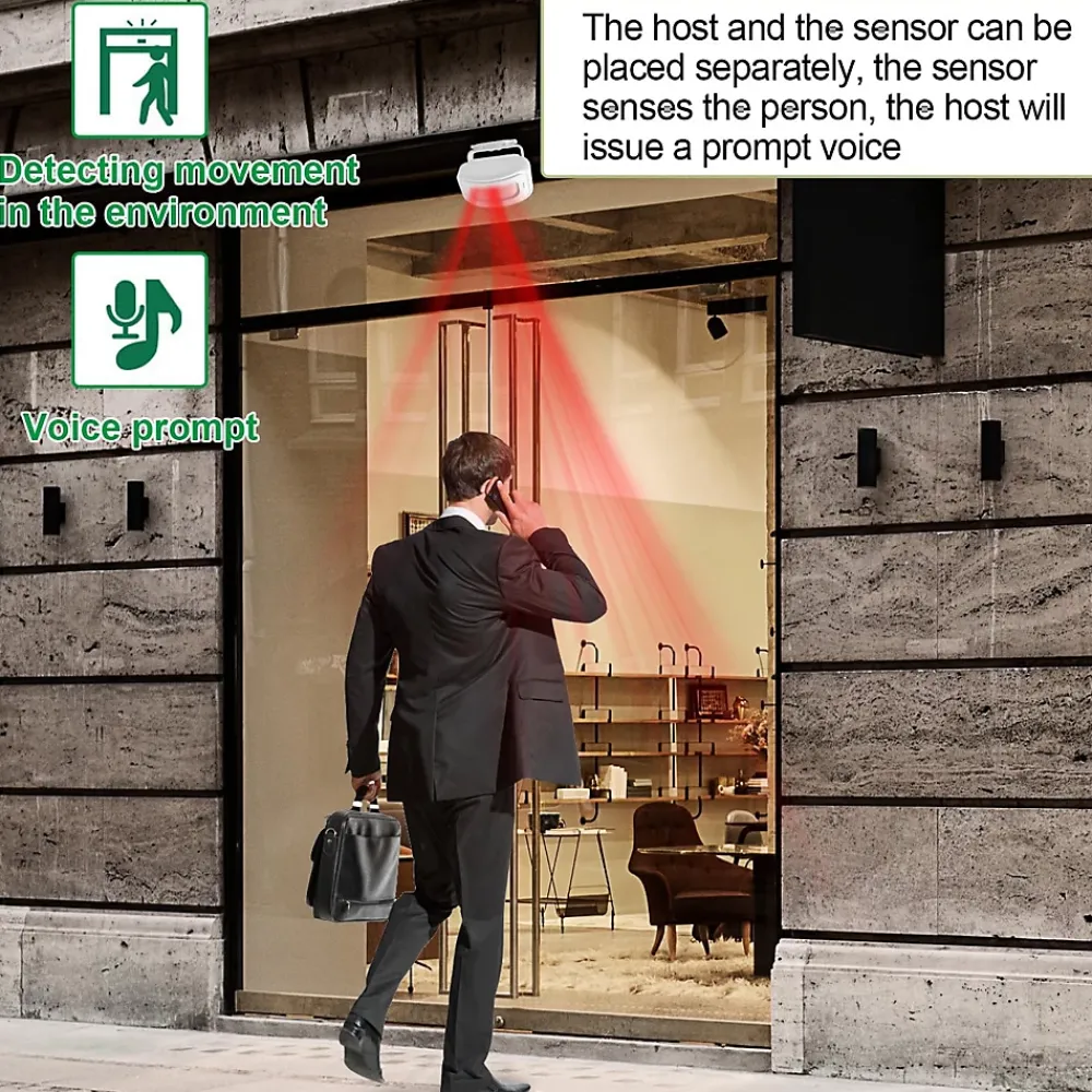 Deko Sonnette Et Carillon-Détecteur de passage, alarme détecteur de mouvement, alarme détecteur extérieur sans fil, sonnette d'entrée de magasin