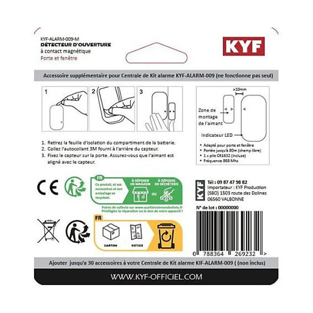 Kyf Détecteur d ouverture pour alarme 868Mhz -ALARM-009