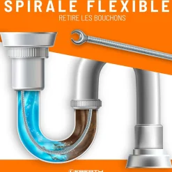 Eberth Furet Déboucheur-Spirale de nettoyage de tuyaux 8m de long et 9mm de diamètre pour tuyaux à partir de 40mm tête en forme de griffe de 20mm