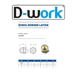 D-Work Écrou-200 Ecrous Borgnes M5 mm - DIN 1587 - Laiton -