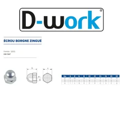 D-Work Écrou-50 Ecrous Borgnes M16 mm - DIN 1587 - Zingué blanc -