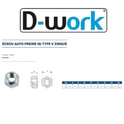 D-Work Écrou-100 Ecrous Freins Indésserrables M20 mm - DIN 980 - 8 - Zingué blanc -