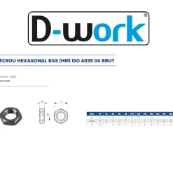 D-Work 100 Ecrous Hexagonaux Bas M16 mm - 4035 - 4 - Brut -