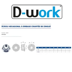 D-Work 100 Ecrous Hexagonaux à Embase Crantée M10 mm - DIN 6923 - 8 - Zingué blanc -