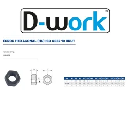 D-Work 200 Ecrous Hexagonaux HU M8 mm - 4032 - 10 - Brut -