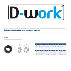 D-Work 5 Ecrous Hexagonaux HU M52 mm - 4032 - 8 - Brut -