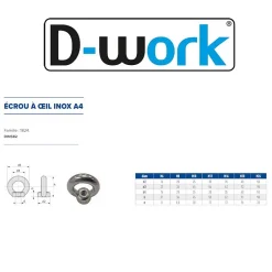 D-Work Écrou-10 Ecrous à Oeil M12 mm - Inox A4 -