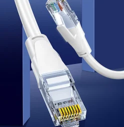 Elfcam-shop Câble Et Connectique Réseau-Elfcam - Câble Ethernet RJ45 Cat 7 SFTP 10m (Rond Blanc), 10Gbps, 600MHz, Cuivre, Anti-Interférences
