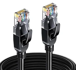 Elfcam-shop Câble Et Connectique Réseau-Elfcam - Câble Ethernet RJ45 Cat 7 SFTP 1m (Rond Noir), 10Gbps, 600MHz, Cuivre, Anti-Interférences
