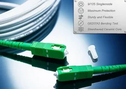 Elfcam-shop Câble, Fil Et Cordon D'Alimentation-Elfcam - Câble Fibre Optique SC-APC à SC-APC - 0.5m (Blanc), Jarretière Renforcée 9/125um, Blindé, Compatible Livebox