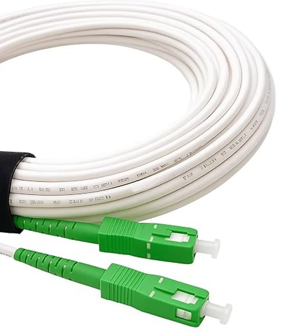 Elfcam-shop Câble, Fil Et Cordon D'Alimentation-Elfcam - Câble Fibre Optique SC-APC à SC-APC - 10m (Blanc), Jarretière Renforcée 9/125um, Blindé, Compatible Livebox