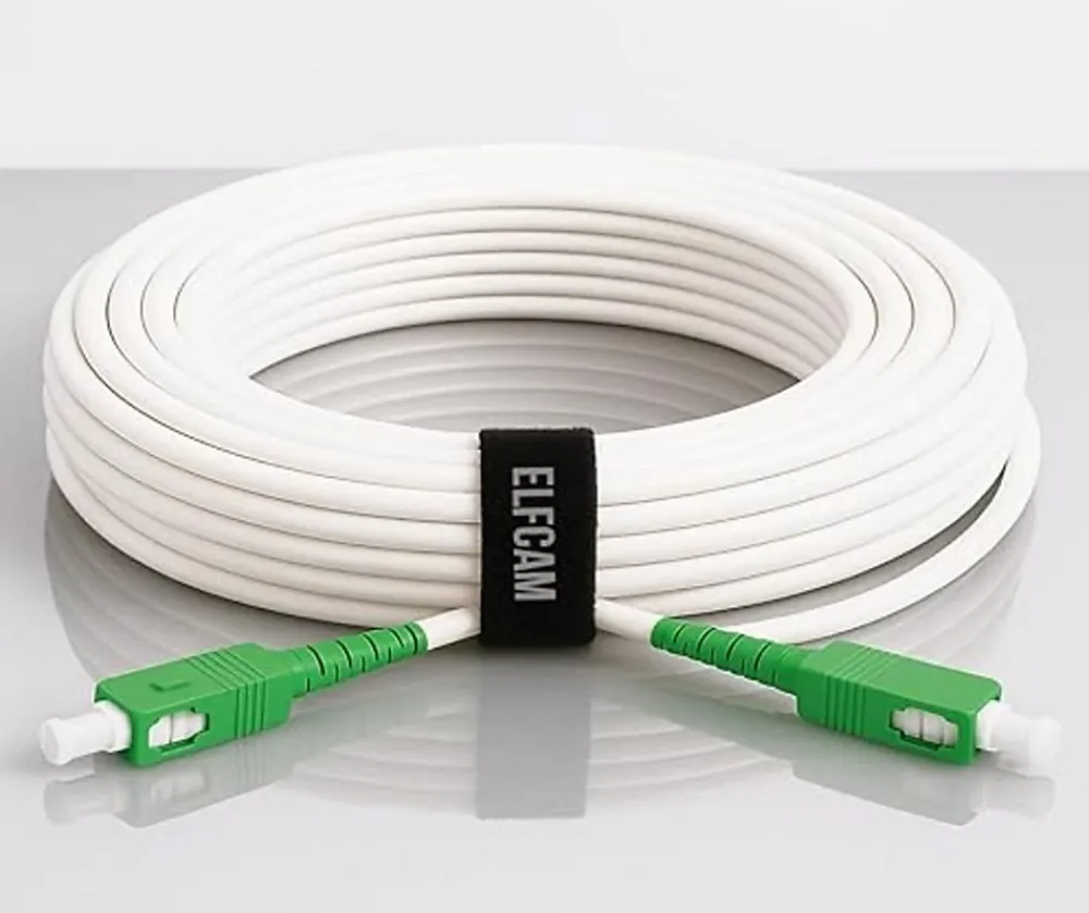 Elfcam-shop Câble, Fil Et Cordon D'Alimentation-Elfcam - Câble Fibre Optique SC-APC à SC-APC - 10m (Blanc), Jarretière Renforcée 9/125um, Blindé, Compatible Livebox