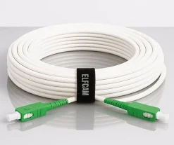 Elfcam-shop Câble, Fil Et Cordon D'Alimentation-Elfcam - Câble Fibre Optique SC-APC à SC-APC - 20m (Blanc), Jarretière Renforcée 9/125um, Blindé, Compatible Livebox