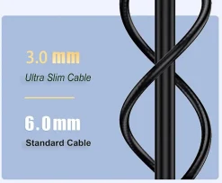 Elfcam-shop Câble Et Connectique Réseau-Elfcam - Câble RJ45 Cat 6 Slim 1m (Noir) - 32AWG Ultra Fin, Réseau LAN/WAN, Haut Débit, Idéal PC, Box, Routeur