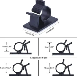 Elfcam-shop Fixation Et Raccordement Du Câble-Elfcam - Clips Câble Adhésif Réglable pour Fibre Optique, Noir, Maison/Bureau, Attache Fil (Lot de 60)