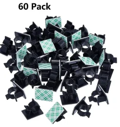 Elfcam-shop Fixation Et Raccordement Du Câble-Elfcam - Clips Câble Adhésif Réglable pour Fibre Optique, Noir, Maison/Bureau, Attache Fil (Lot de 60)