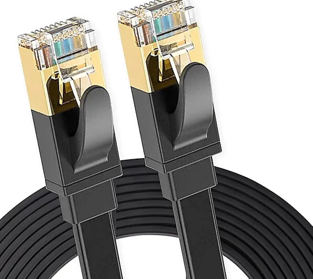 Elfcam-shop Câble Et Connectique Réseau-Elfcam - 15m Câble Ethernet Cat 8 Plat Noir LAN/WAN, SFTP 28AWG, 2000MHz 40Gbps avec Connecteurs RJ45 Haute Qualité