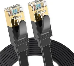Elfcam-shop Câble Et Connectique Réseau-Elfcam - 3m Câble Ethernet Cat 8 Plat Noir LAN/WAN, SFTP 28AWG, 2000MHz 40Gbps avec Connecteurs RJ45 Haute Qualité