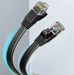 Elfcam-shop Câble Et Connectique Réseau-Elfcam - 3m Câble Ethernet Cat 8 Plat Noir LAN/WAN, SFTP 28AWG, 2000MHz 40Gbps avec Connecteurs RJ45 Haute Qualité