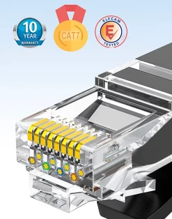 Elfcam-shop Elfcam - 20m Câble Ethernet RJ45 Cat7 Flat Noir, 10Gbps 600MHz, Cuivre, SFTP, Anti-Bruit, PC, Modem, Routeur