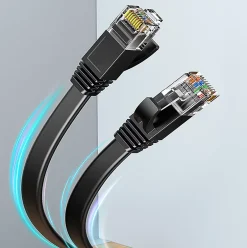 Elfcam-shop Câble Et Connectique Réseau-Elfcam - 25m Câble Ethernet RJ45 Cat7 Flat Noir, 10Gbps 600MHz, Cuivre, SFTP, Anti-Bruit, PC, Modem, Routeur