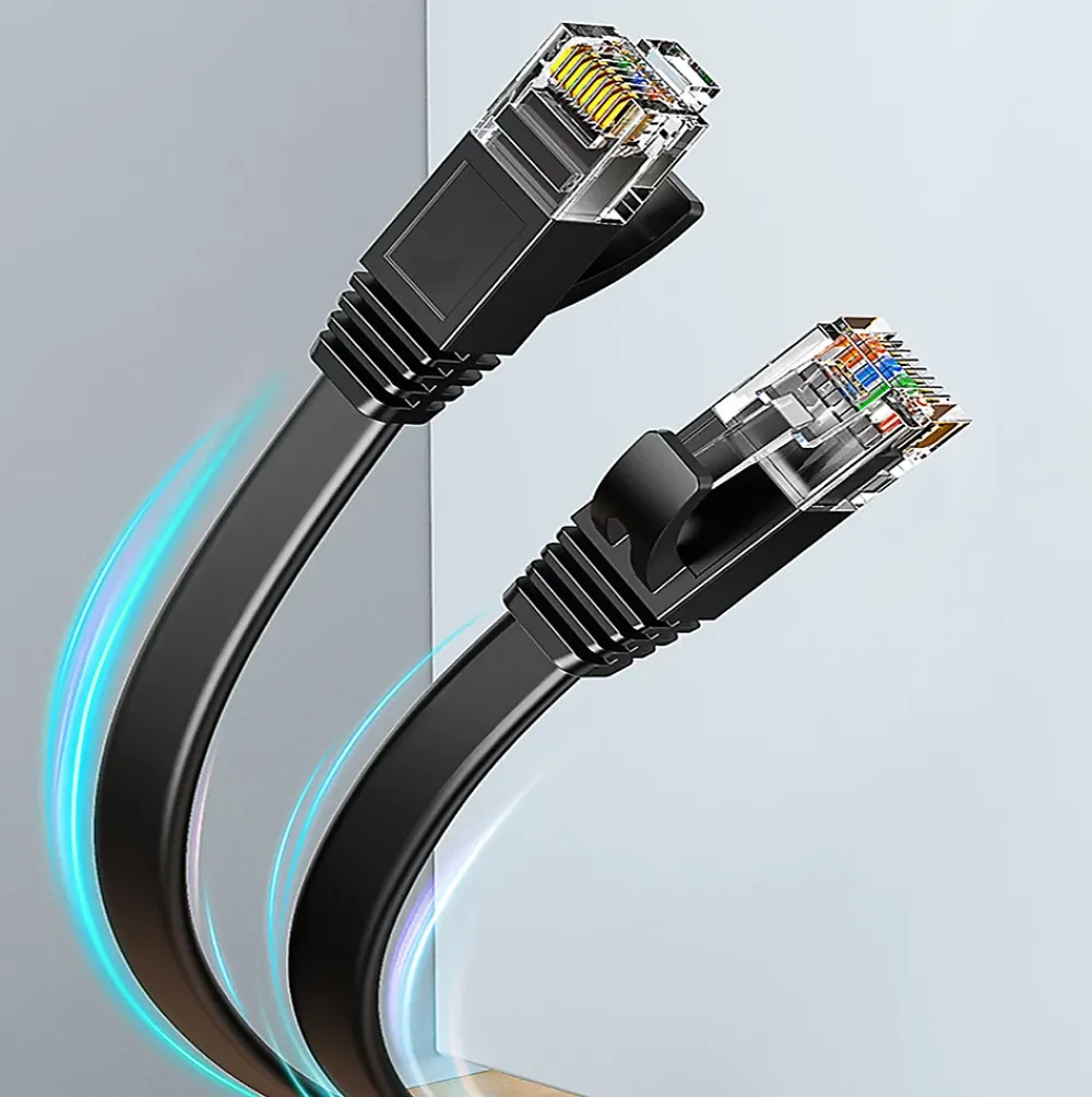 Elfcam-shop Elfcam - 10m Câble Ethernet RJ45 Cat7 Flat Noir, 10Gbps 600MHz, Cuivre, SFTP, Anti-Bruit, PC, Modem, Routeur